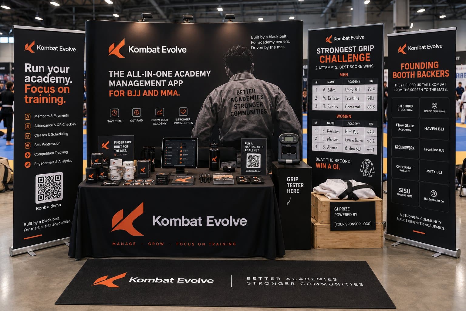 The Kombat Evolve competition booth the community is helping build